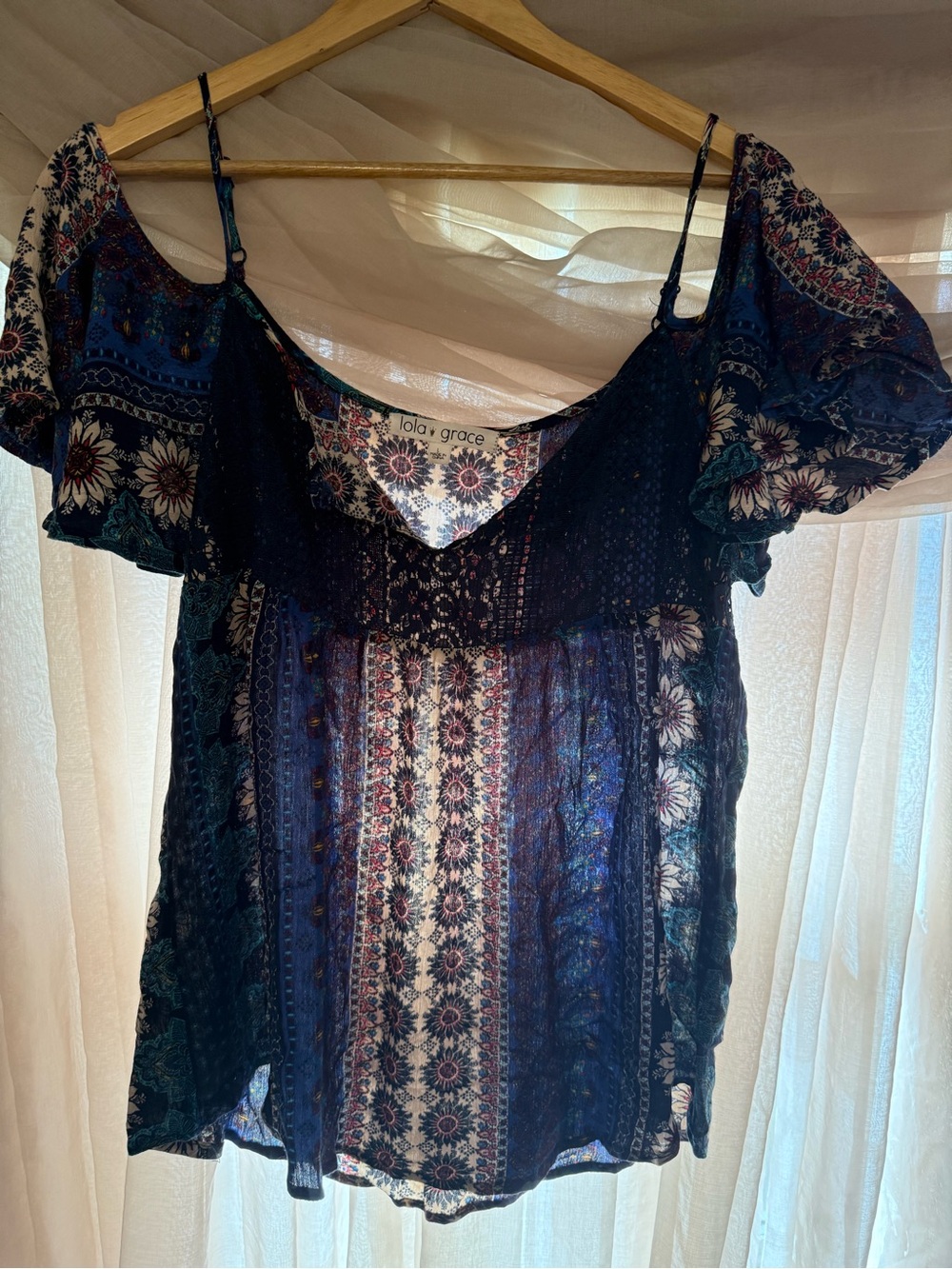 Lola Grace Navy Floral Cold-Shoulder Camisole